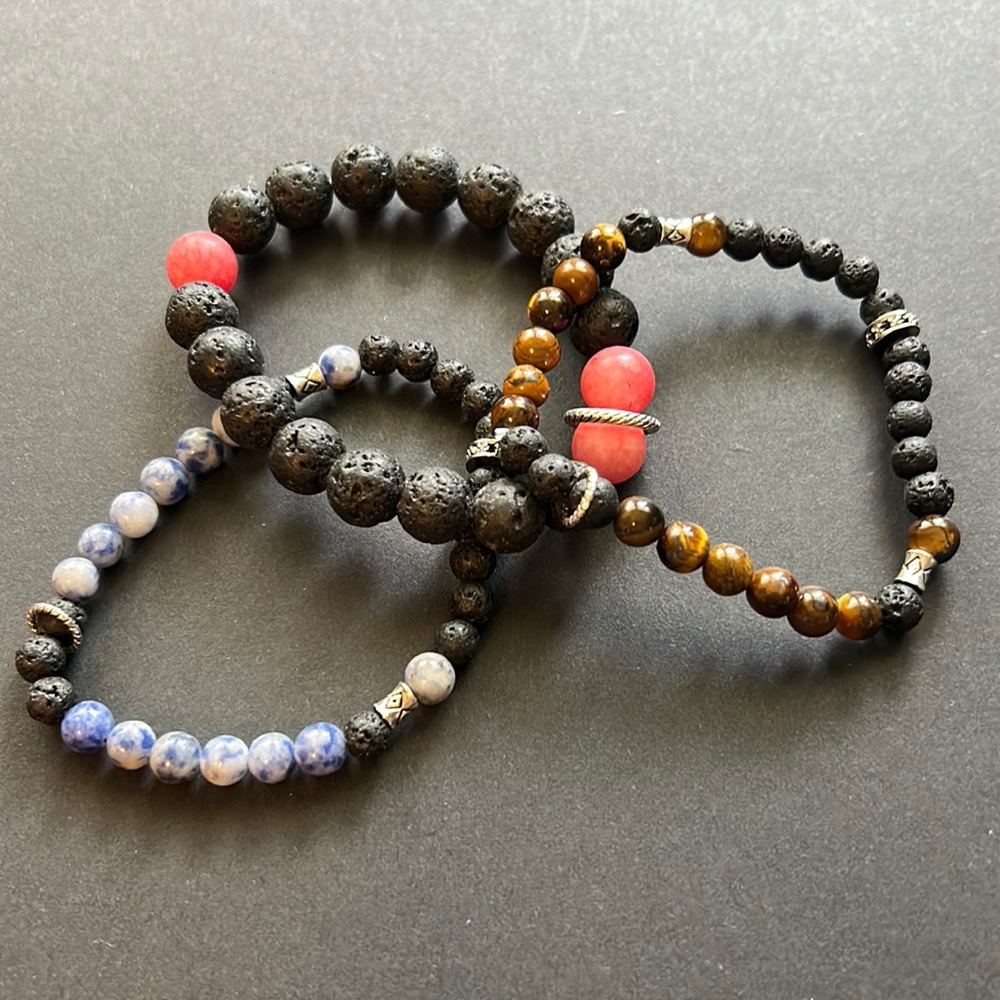Women’s Natural Stone Stretch Bracelets - Set of 3
